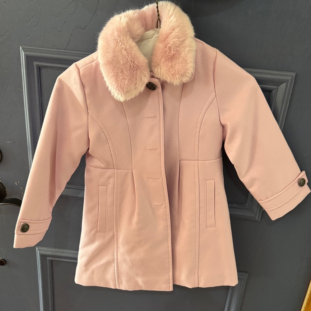 Jessica Simpson Pink Kids Pea Coat with Faux Fur Collar